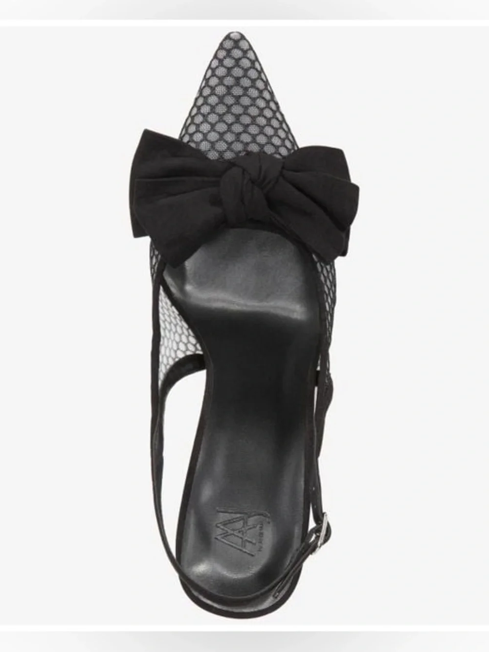 AAJ By Aminah Gemma Black Mesh Bow Slingback Pointed Toe  Stiletto Heels 7M NIB